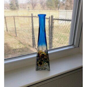 Joan Baker Designs Hand Painted Stained Glass Bud Vase Floral Tall